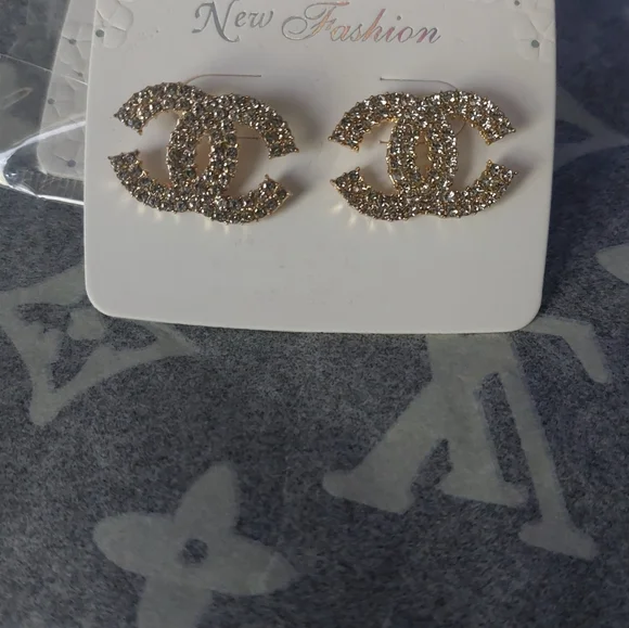 Gold Crystal Stud Earrings - Picture 3 of 3